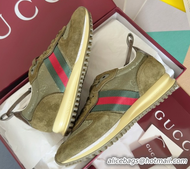 Stylish Gucci Re-Motion Sneaker in Suede & GG Nylon 840291 Dark Green