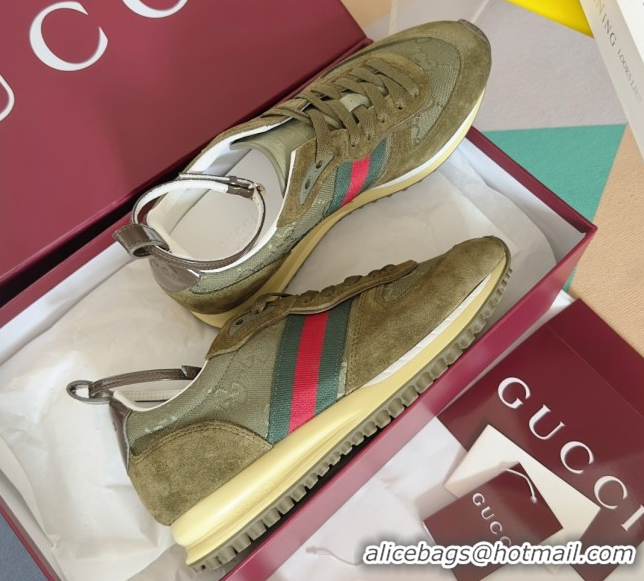 Stylish Gucci Re-Motion Sneaker in Suede & GG Nylon 840291 Dark Green