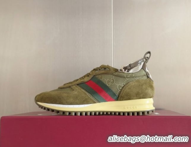 Stylish Gucci Re-Motion Sneaker in Suede & GG Nylon 840291 Dark Green