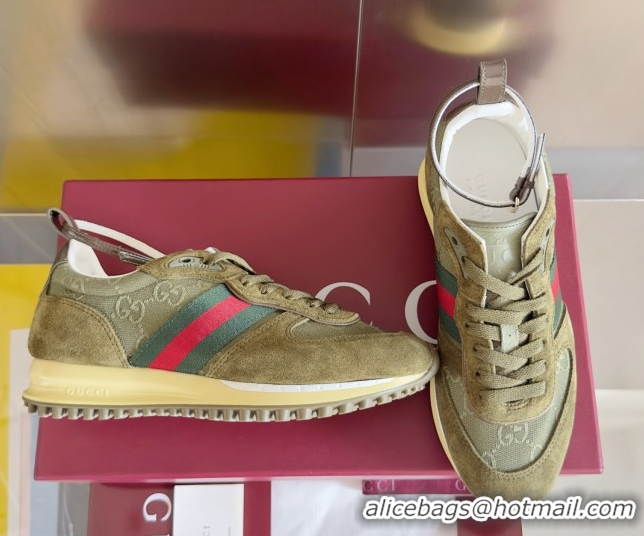 Stylish Gucci Re-Motion Sneaker in Suede & GG Nylon 840291 Dark Green