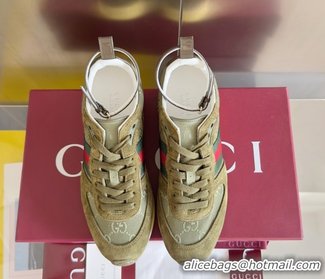 Stylish Gucci Re-Motion Sneaker in Suede & GG Nylon 840291 Dark Green