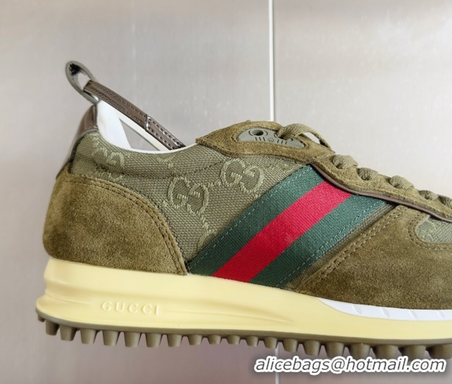Stylish Gucci Re-Motion Sneaker in Suede & GG Nylon 840291 Dark Green