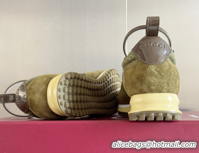 Stylish Gucci Re-Motion Sneaker in Suede & GG Nylon 840291 Dark Green