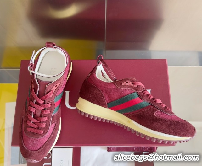 Sumptuous Gucci Re-Motion Sneaker in Suede & GG Nylon 840291 Rosso Ancora Red