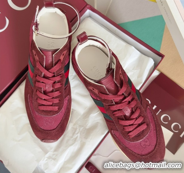 Sumptuous Gucci Re-Motion Sneaker in Suede & GG Nylon 840291 Rosso Ancora Red
