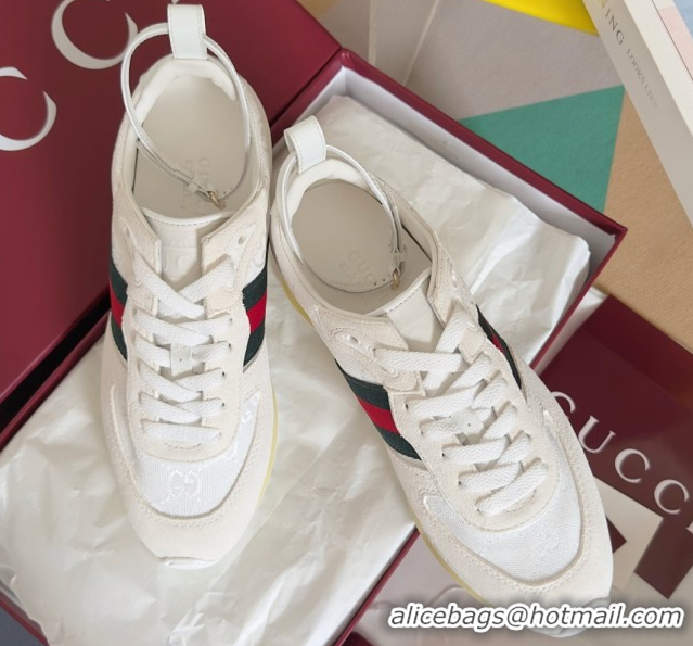Sophisticated Gucci Re-Motion Sneaker in Suede & GG Nylon 840291 White