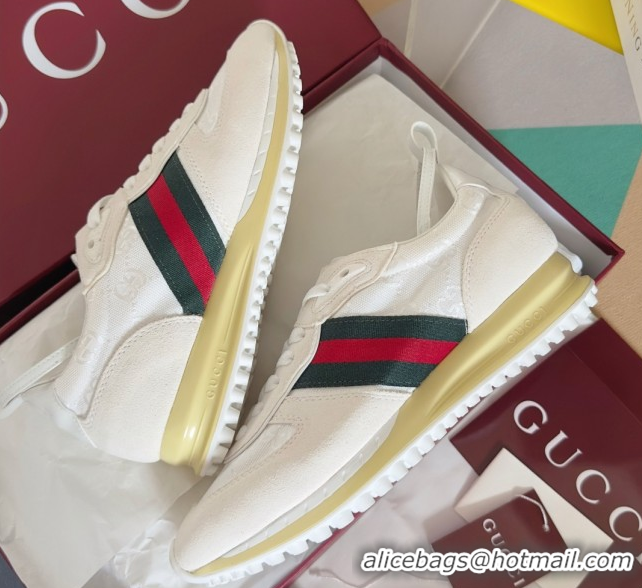 Sophisticated Gucci Re-Motion Sneaker in Suede & GG Nylon 840291 White
