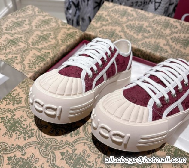 Unique Style Gucci Chunky Platform Sneakers in GG Canvas Rosso Ancora Red 831825