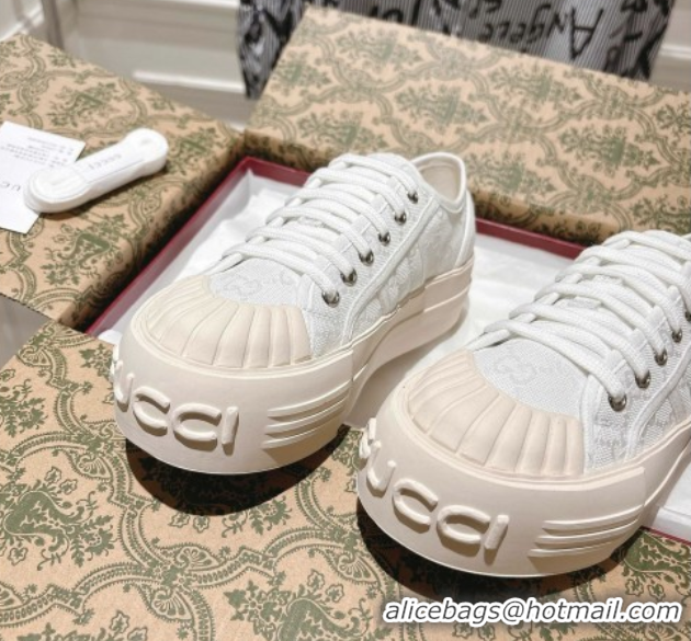 Duplicate Gucci Chunky Platform Sneakers in GG Canvas White 2025 831825