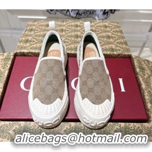 Pretty Style Gucci Chunky Platform Slip-on Sneakers in GG Canvas Beige 0609065