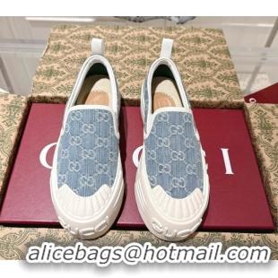 Best Grade Gucci Chunky Platform Slip-on Sneakers in GG Denim Blue 0609066