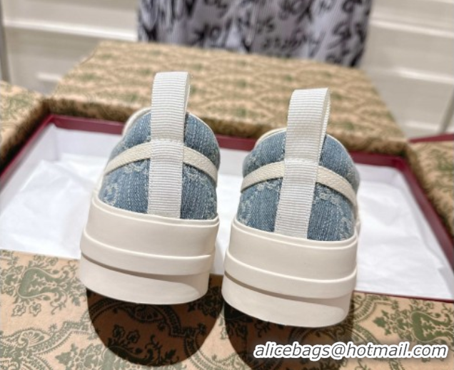 Best Grade Gucci Chunky Platform Slip-on Sneakers in GG Denim Blue 0609066