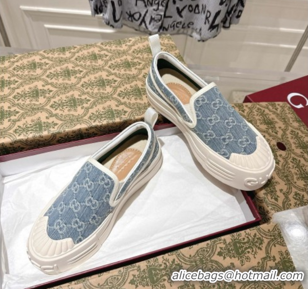 Best Grade Gucci Chunky Platform Slip-on Sneakers in GG Denim Blue 0609066
