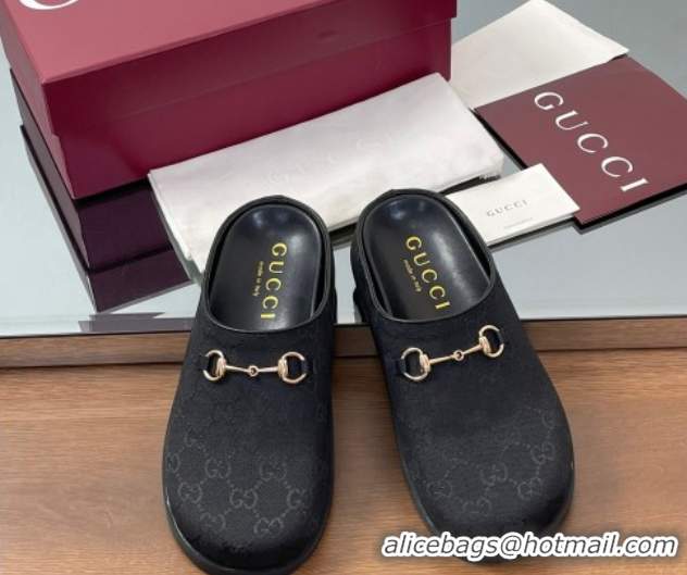 Classic Hot Gucci GG Canvas Mules with Horsebit Black 0609068