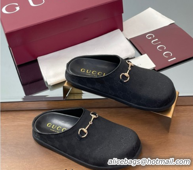 Classic Hot Gucci GG Canvas Mules with Horsebit Black 0609068