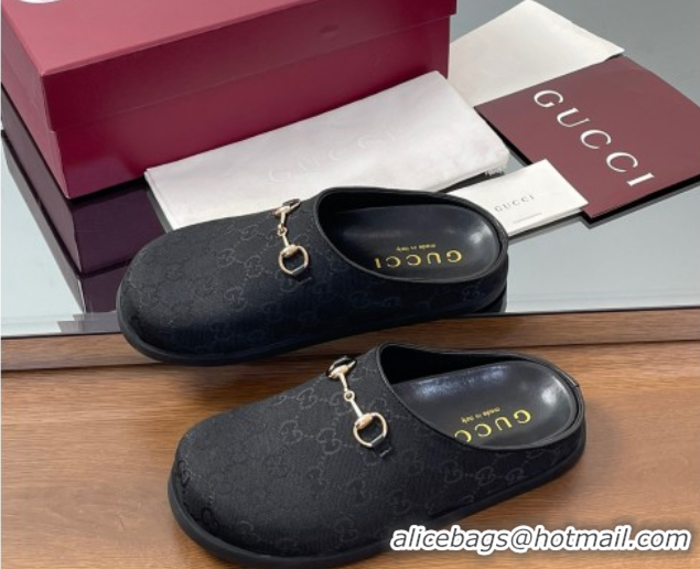 Classic Hot Gucci GG Canvas Mules with Horsebit Black 0609068