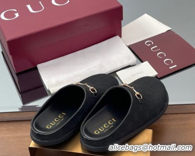 Classic Hot Gucci GG Canvas Mules with Horsebit Black 0609068