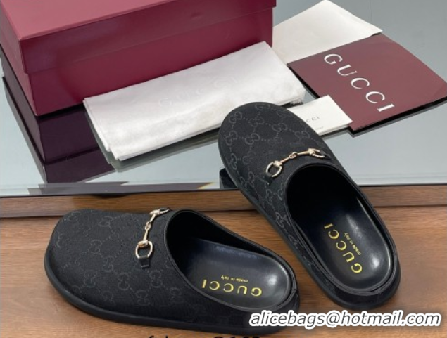 Classic Hot Gucci GG Canvas Mules with Horsebit Black 0609068