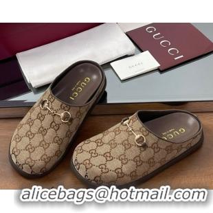 Best Product Gucci GG Canvas Mules with Horsebit Brown 0609069