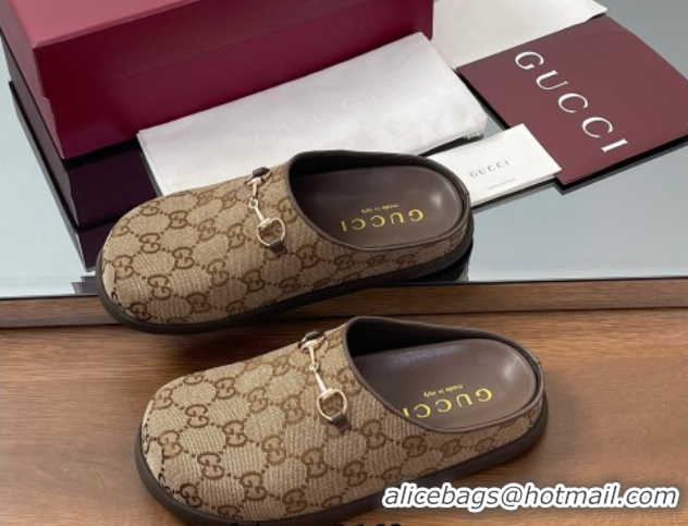 Best Product Gucci GG Canvas Mules with Horsebit Brown 0609069