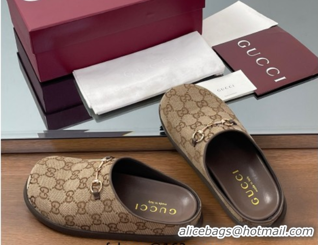 Best Product Gucci GG Canvas Mules with Horsebit Brown 0609069
