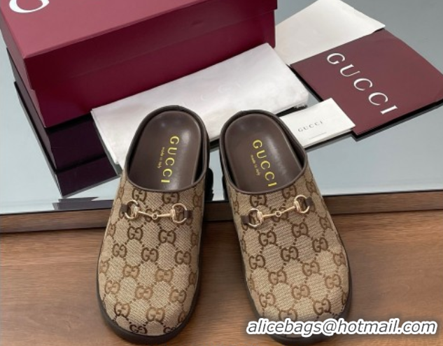 Best Product Gucci GG Canvas Mules with Horsebit Brown 0609069