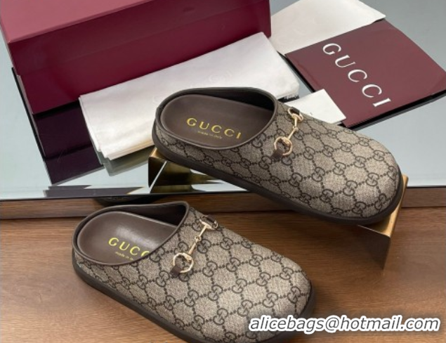 Good Quality Gucci GG Canvas Mules with Horsebit Beige 0609070