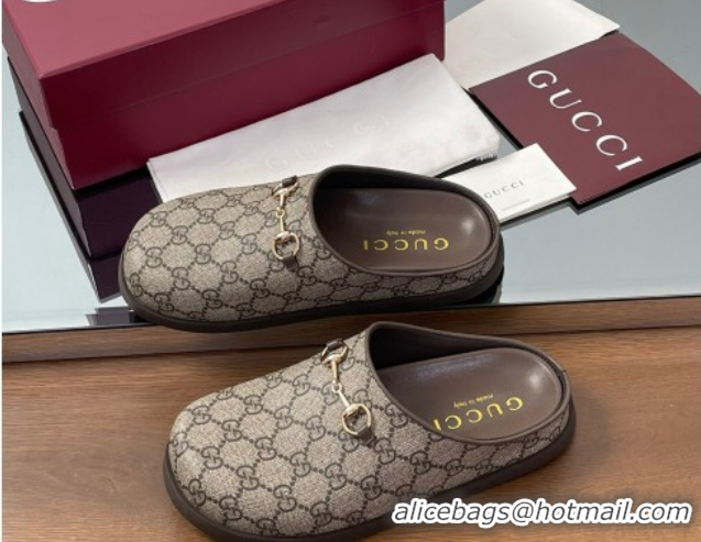 Good Quality Gucci GG Canvas Mules with Horsebit Beige 0609070