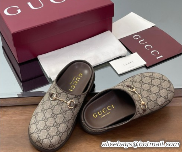 Good Quality Gucci GG Canvas Mules with Horsebit Beige 0609070