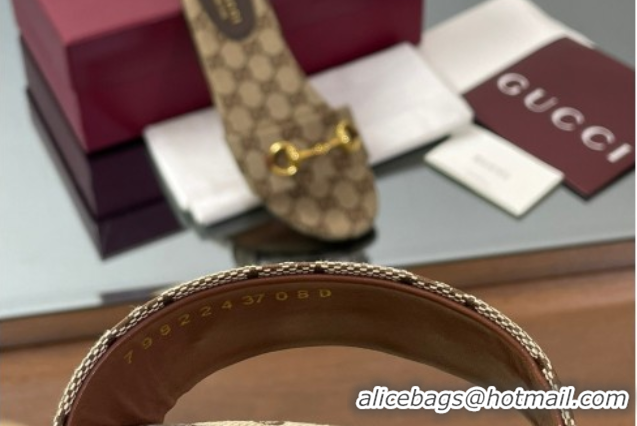 Grade Quality Gucci GG Canvas Flat Slides Sandal with Horsebit Brown 0609072