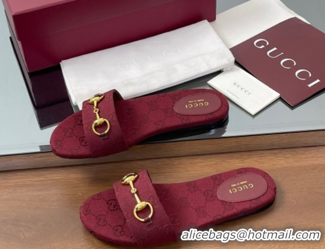 Low Price Gucci GG Canvas Flat Slides Sandal with Horsebit Red 0609076