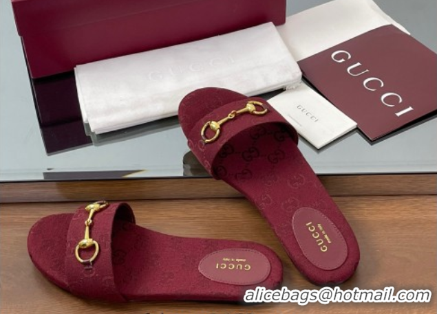 Low Price Gucci GG Canvas Flat Slides Sandal with Horsebit Red 0609076