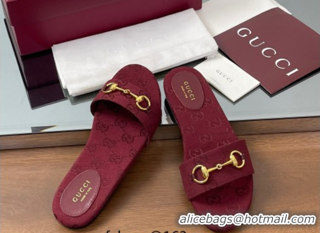 Low Price Gucci GG Canvas Flat Slides Sandal with Horsebit Red 0609076