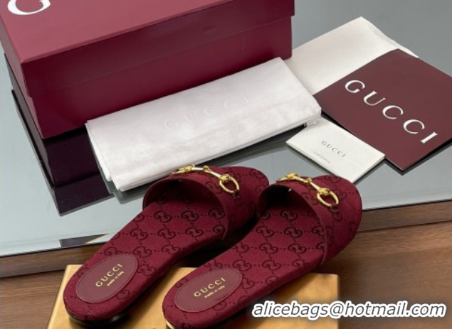 Low Price Gucci GG Canvas Flat Slides Sandal with Horsebit Red 0609076