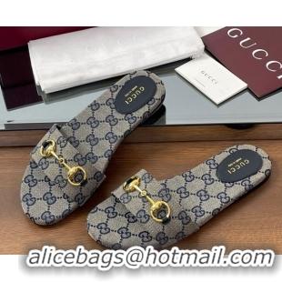 Buy Luxury Gucci GG Canvas Flat Slides Sandal with Horsebit Grey 0609077