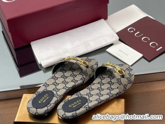 Buy Luxury Gucci GG Canvas Flat Slides Sandal with Horsebit Grey 0609077