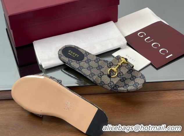Buy Luxury Gucci GG Canvas Flat Slides Sandal with Horsebit Grey 0609077