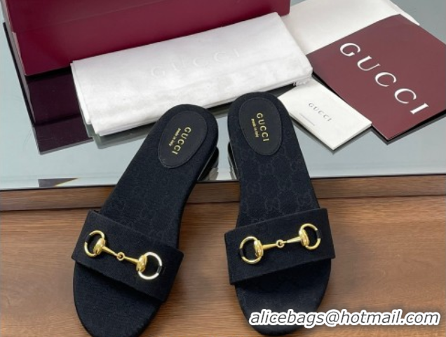 Shop Duplicate Gucci GG Canvas Flat Slides Sandal with Horsebit Black 0609078
