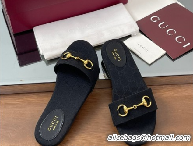Shop Duplicate Gucci GG Canvas Flat Slides Sandal with Horsebit Black 0609078