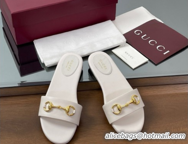 Top Grade Gucci Calf Leather Flat Slides Sandal with Horsebit White 0609080