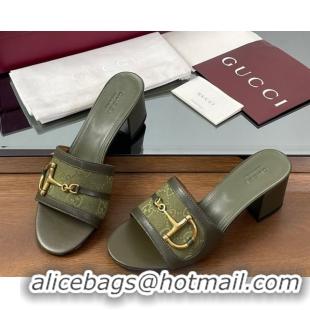 Best Product Gucci Heel Slides Sandal 5.5cm in GG Canvas and Lambskin with Horsebit Green 0609085