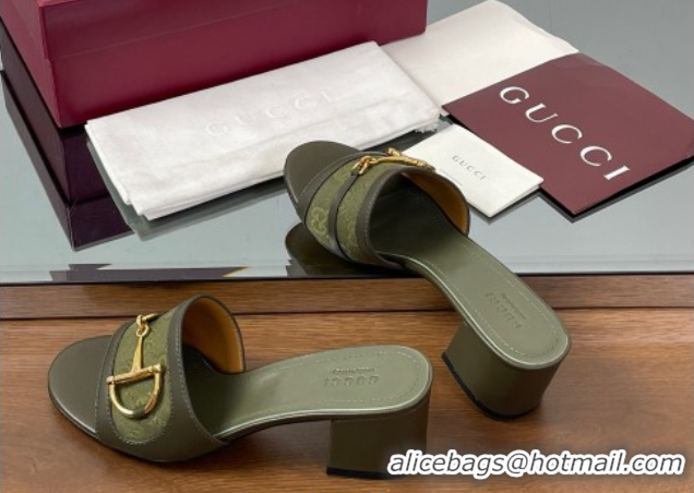 Best Product Gucci Heel Slides Sandal 5.5cm in GG Canvas and Lambskin with Horsebit Green 0609085