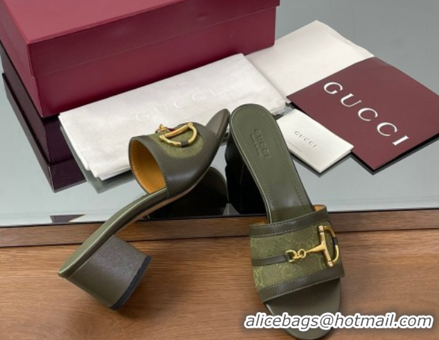 Best Product Gucci Heel Slides Sandal 5.5cm in GG Canvas and Lambskin with Horsebit Green 0609085