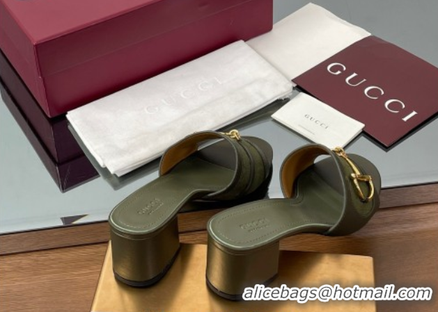 Best Product Gucci Heel Slides Sandal 5.5cm in GG Canvas and Lambskin with Horsebit Green 0609085