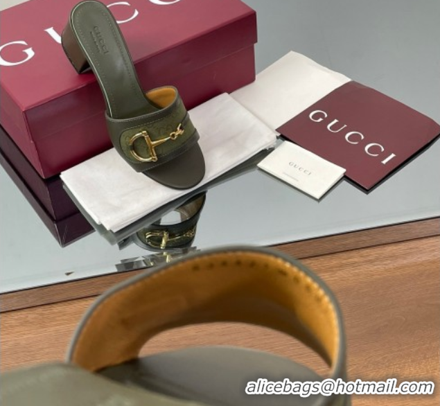 Best Product Gucci Heel Slides Sandal 5.5cm in GG Canvas and Lambskin with Horsebit Green 0609085