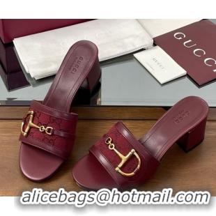 Unique Style Good Looking Gucci Heel Slides Sandal 5.5cm in GG Canvas and Lambskin with Horsebit Red 0609087