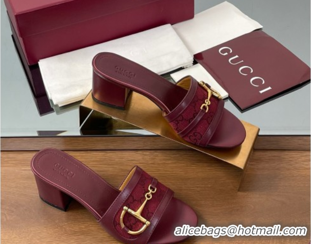 Unique Style Good Looking Gucci Heel Slides Sandal 5.5cm in GG Canvas and Lambskin with Horsebit Red 0609087