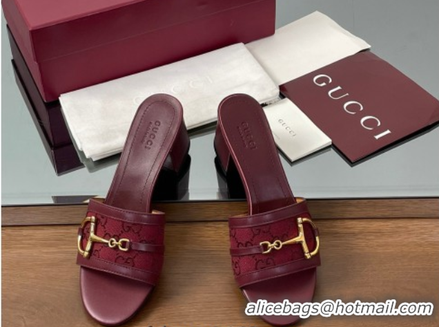 Unique Style Good Looking Gucci Heel Slides Sandal 5.5cm in GG Canvas and Lambskin with Horsebit Red 0609087