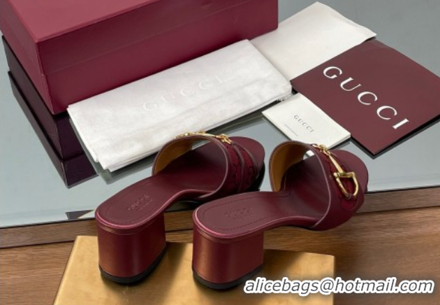 Unique Style Good Looking Gucci Heel Slides Sandal 5.5cm in GG Canvas and Lambskin with Horsebit Red 0609087
