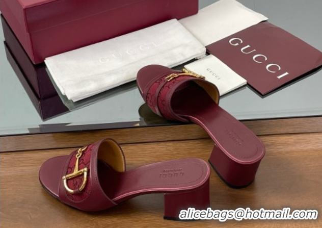 Unique Style Good Looking Gucci Heel Slides Sandal 5.5cm in GG Canvas and Lambskin with Horsebit Red 0609087